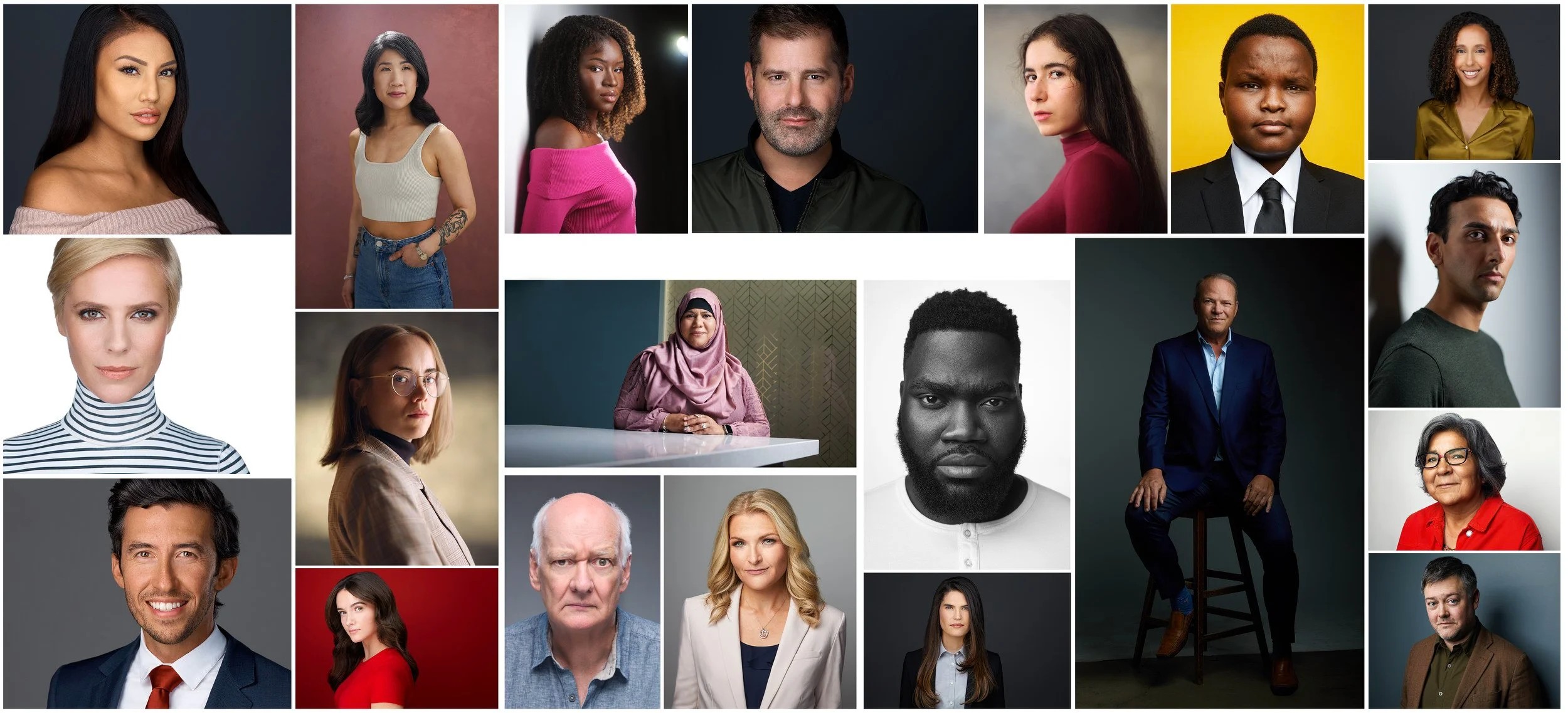 A collage of business and actor headshots