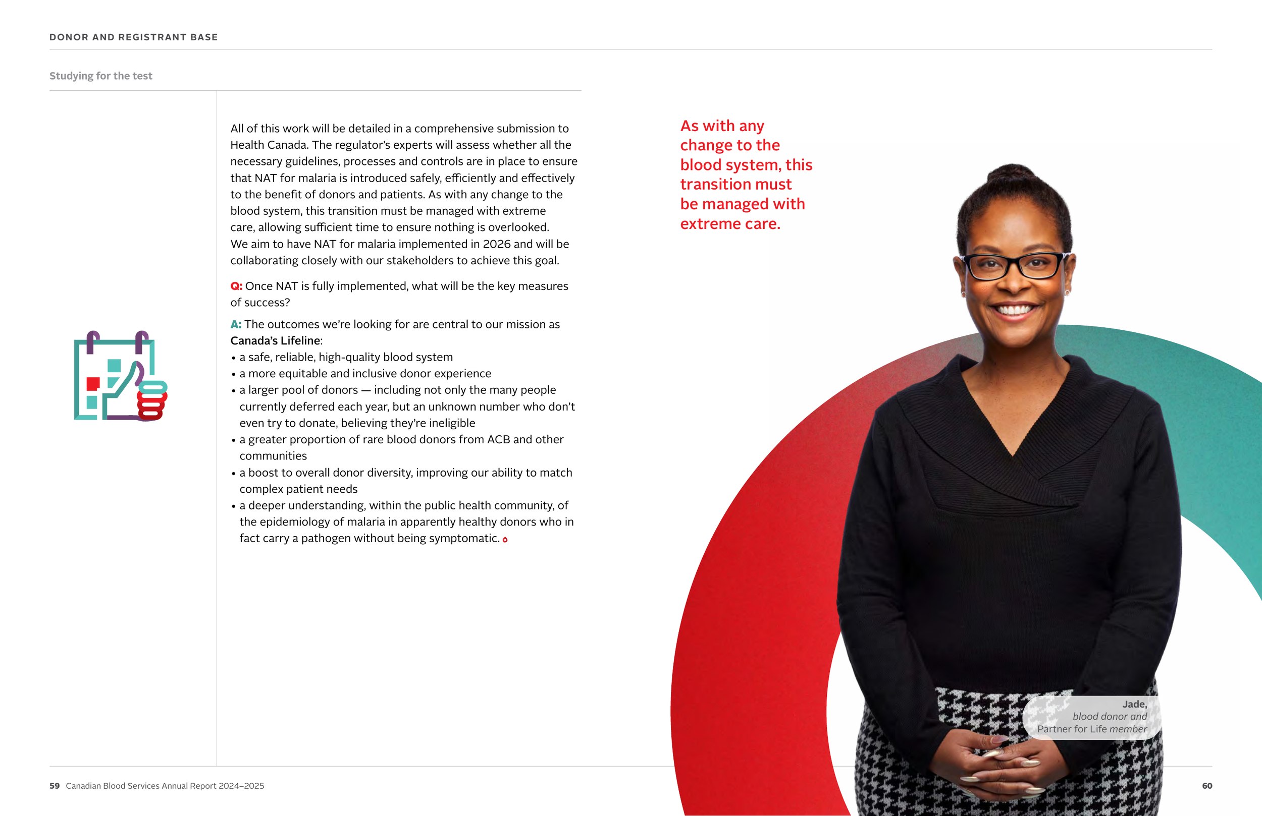 A 2025 annual report spread on the donor base, with a portrait of a donor