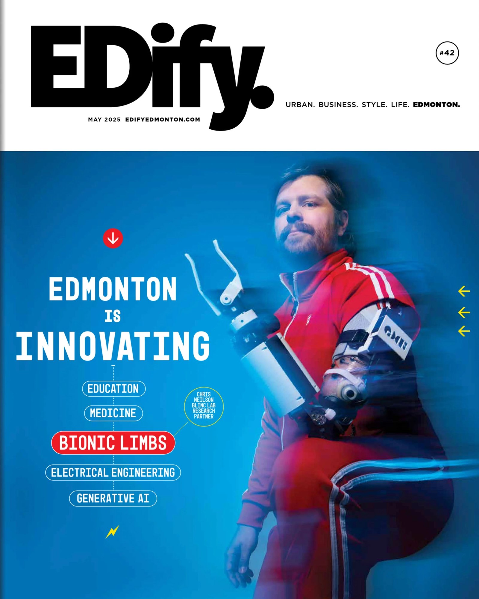 The same photograph as it ran: Edify magazine, May 2025, Edmonton Is Innovating