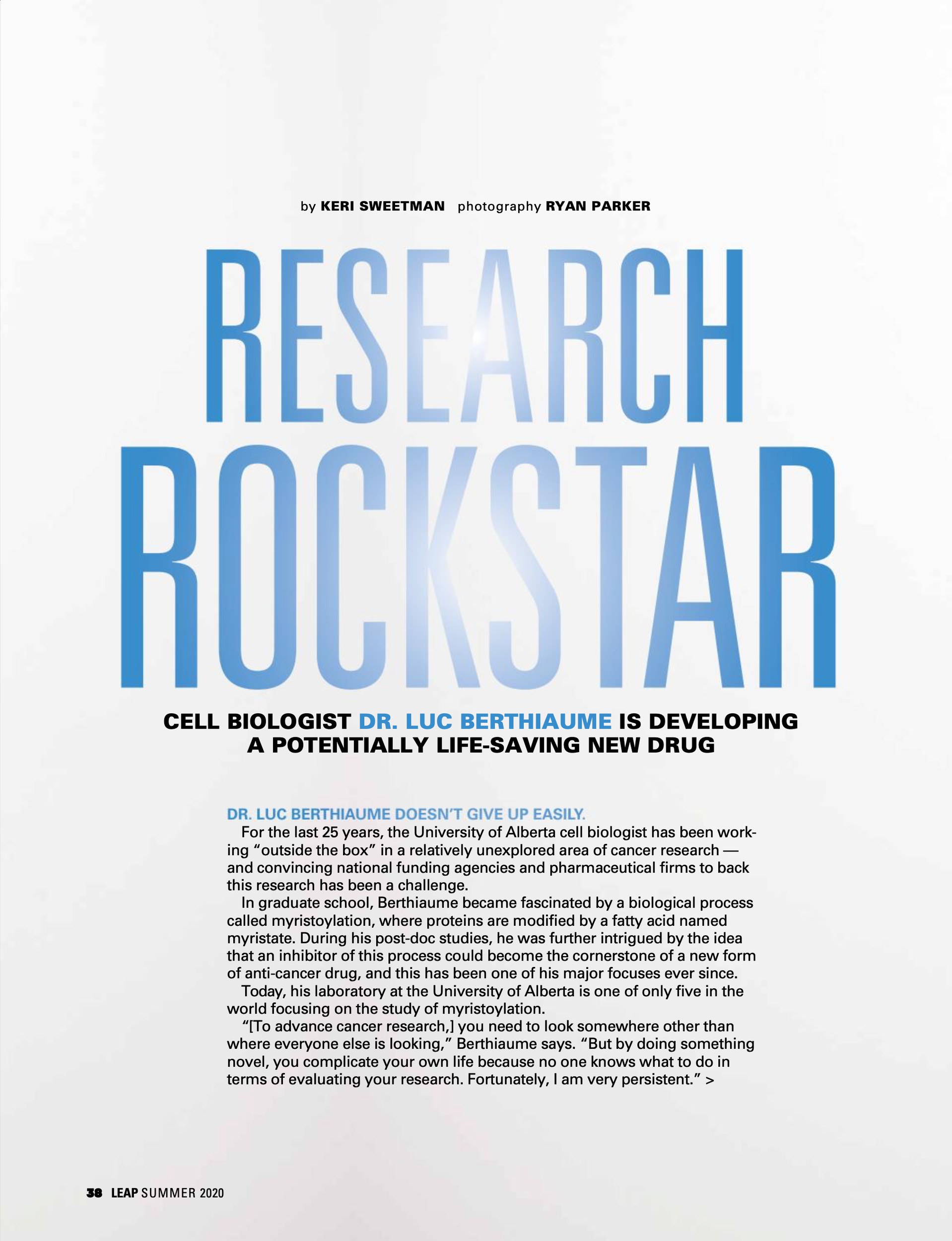 The opening page, Research Rockstar: the headline in tall blue type over the story