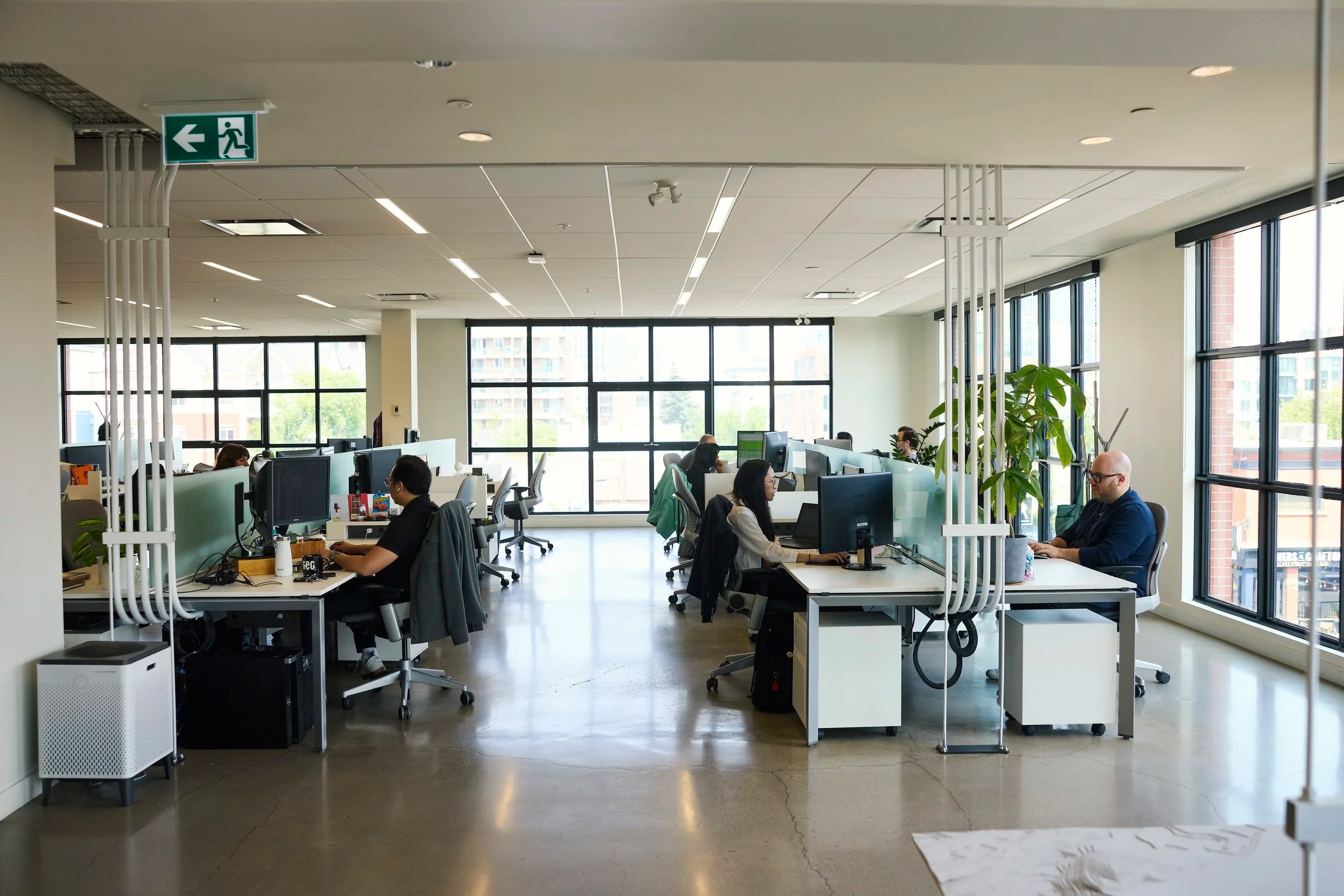 An open office with the whole team at their desks, Calgary