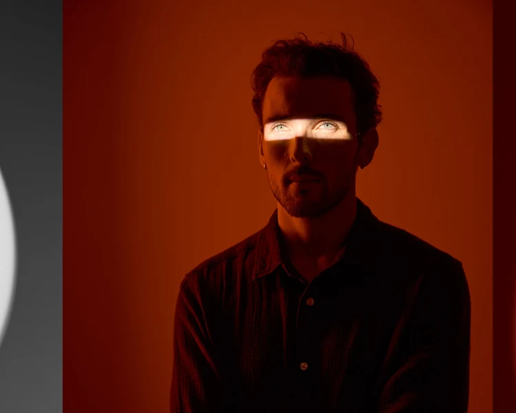 The same session under an orange gel, a bar of light across the eyes