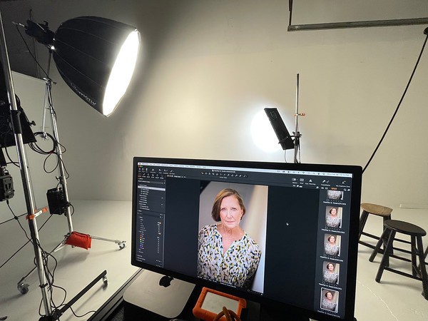 Studio setup with a finished shot from the session