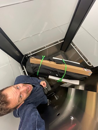 Squeezing the gear cart into a small elevator