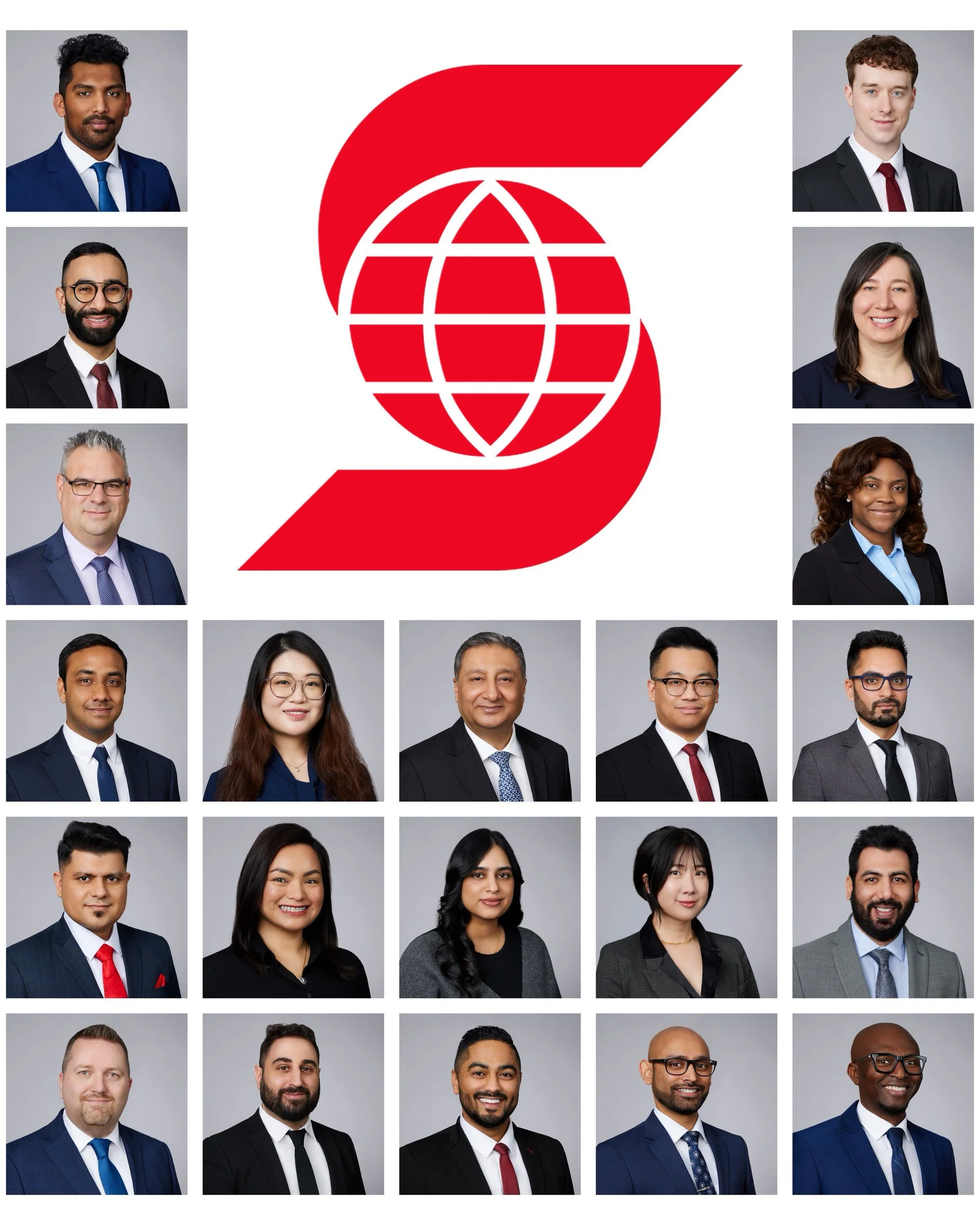 Scotiabank staff headshots — a matched set, lighting and backdrop held across the whole branch