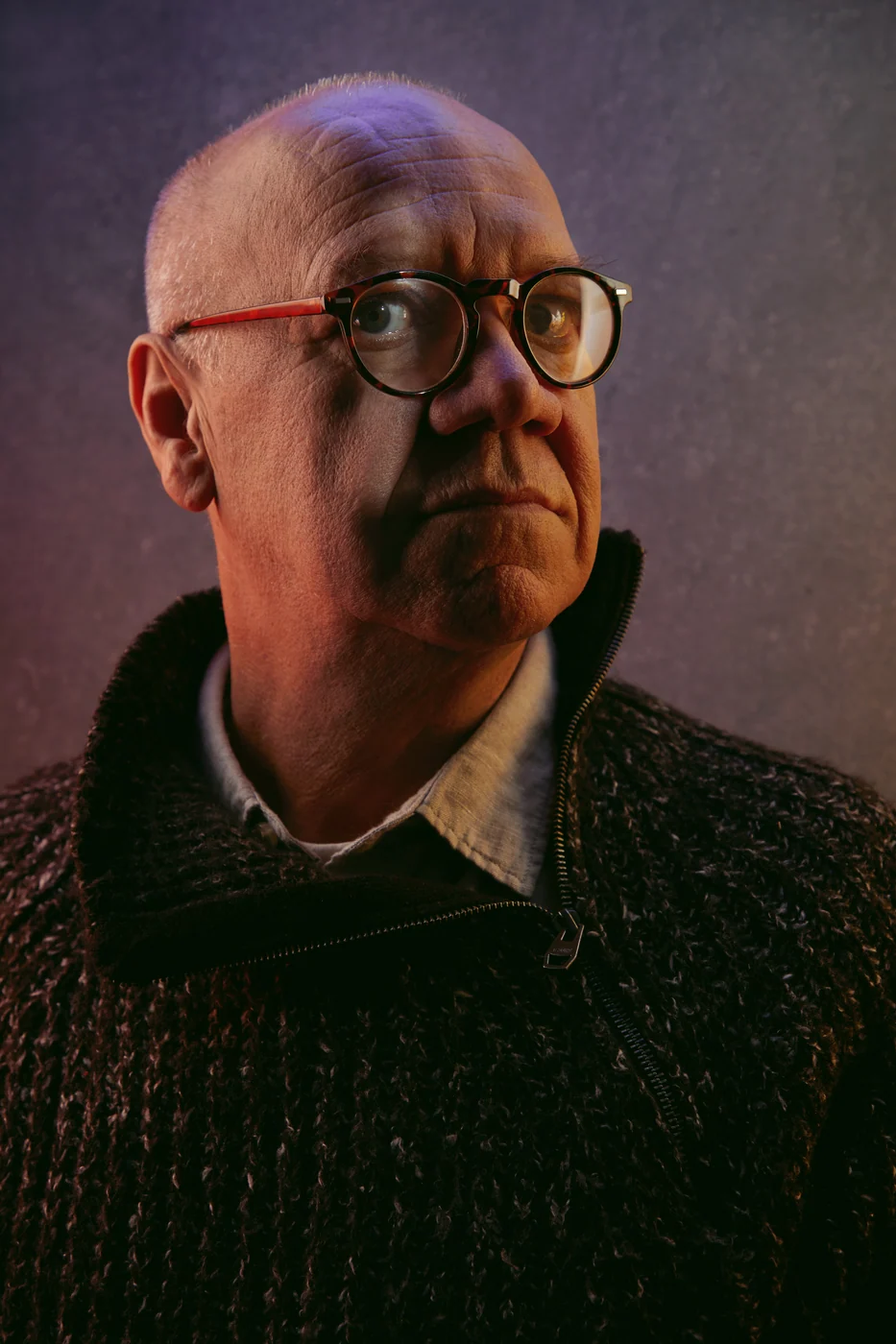 Portrait from Ryan Parker’s Slice of Light series — a single slice of light across the face, Edmonton