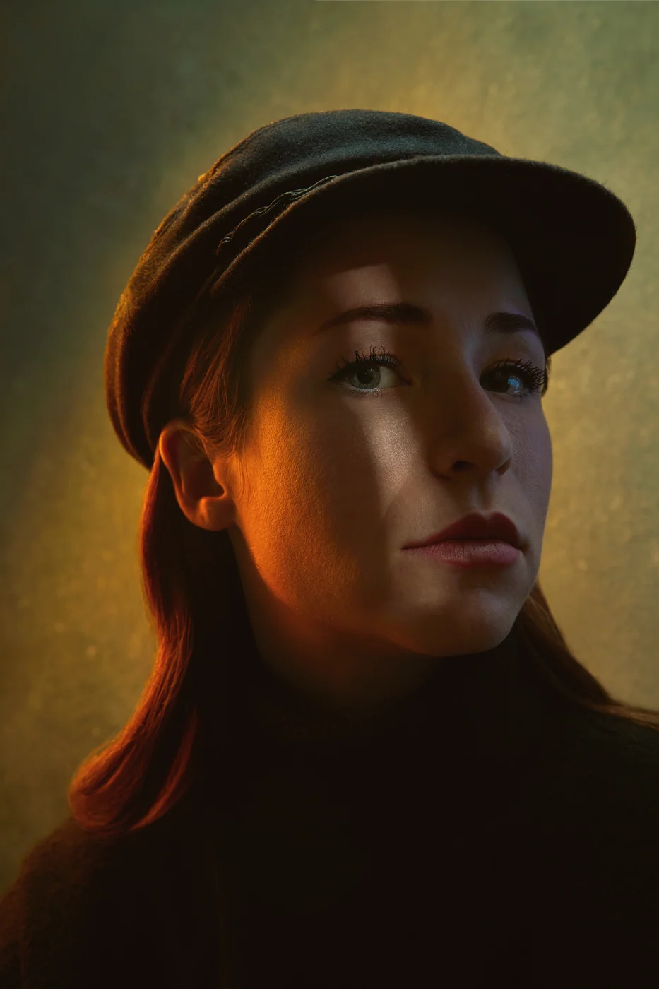 Portrait from Ryan Parker’s Slice of Light series — a single slice of light across the face, Edmonton