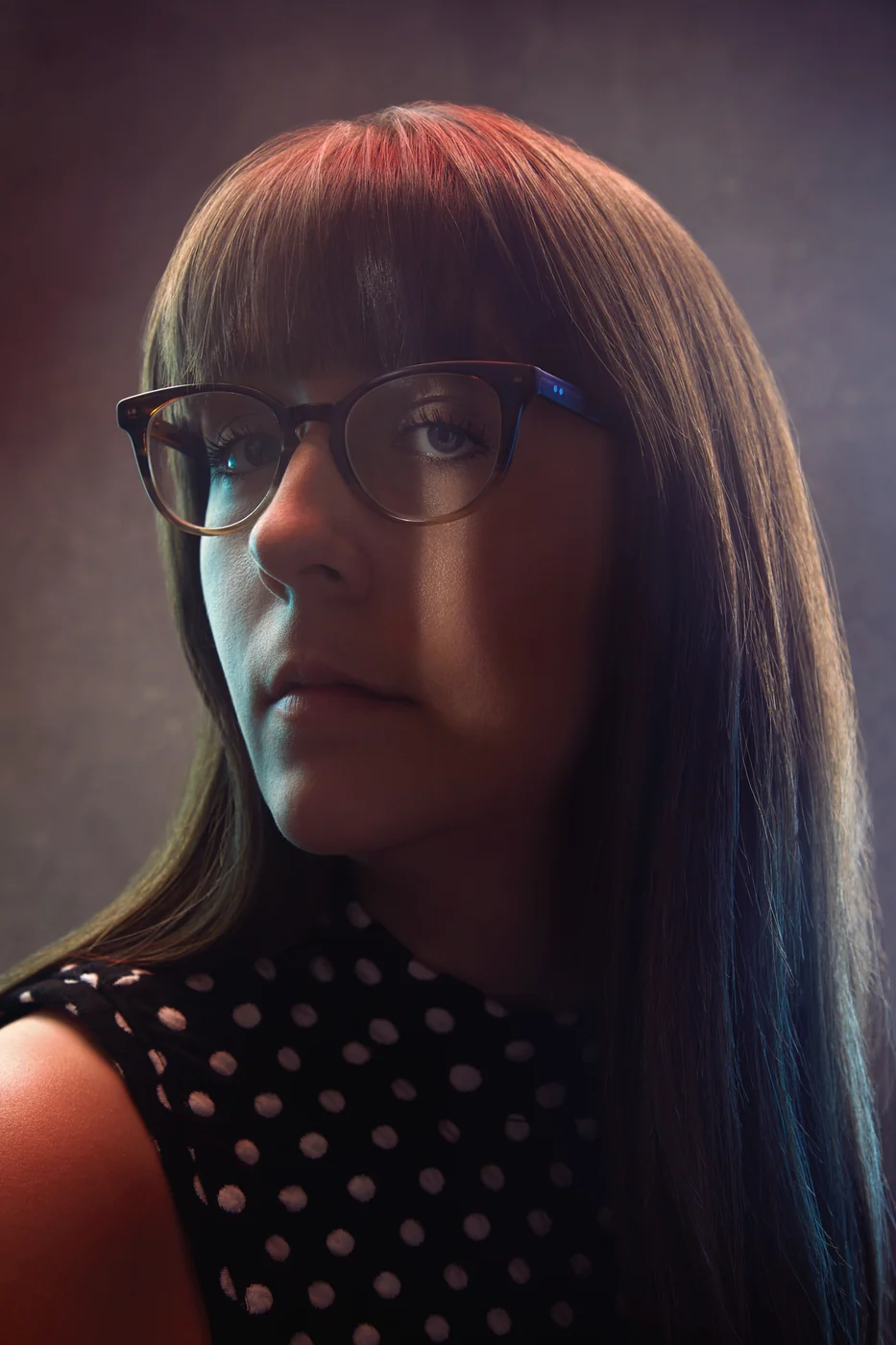 Portrait from Ryan Parker’s Slice of Light series — a single slice of light across the face, Edmonton