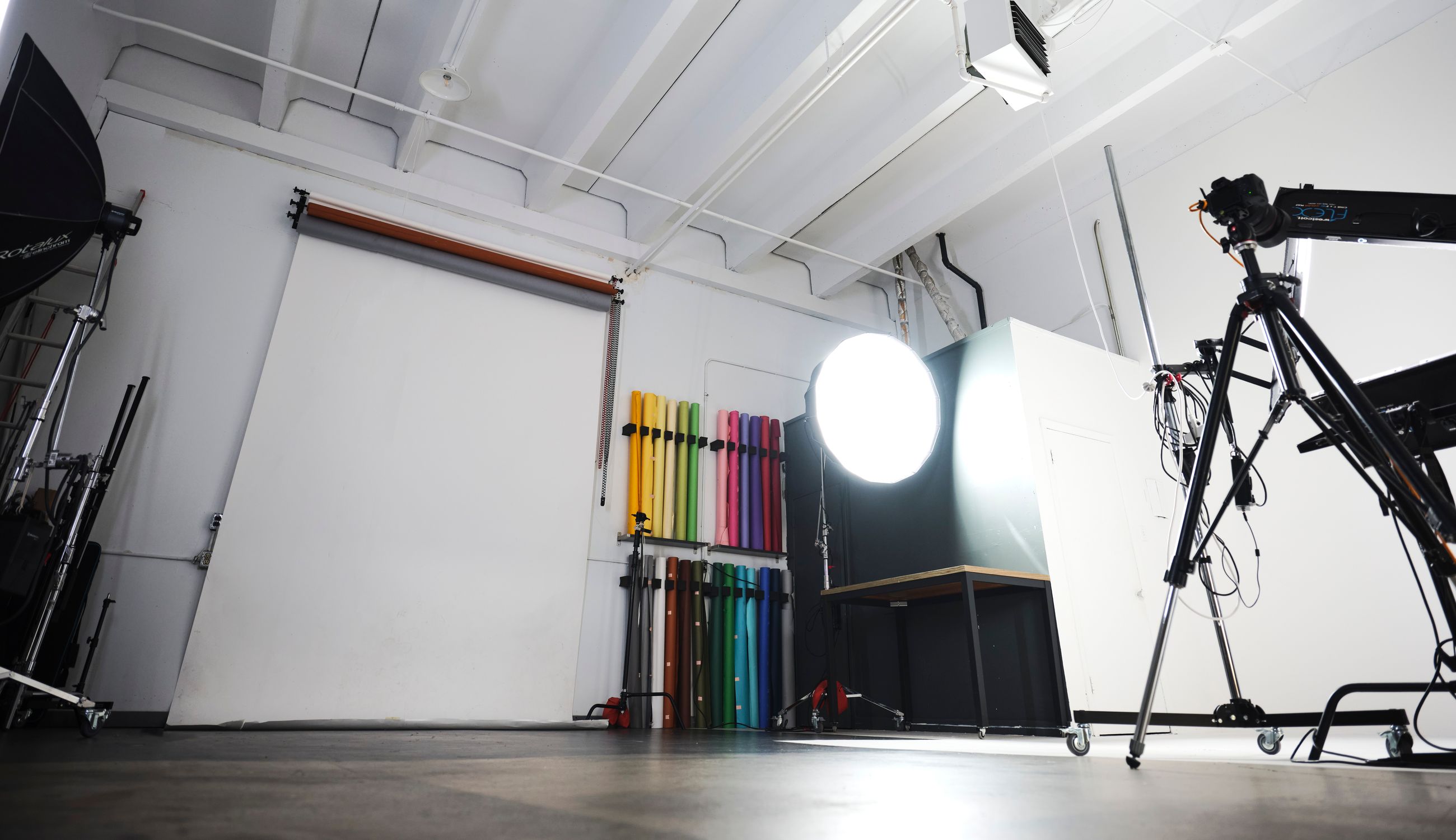 The shooting space at Ryan Parker Photography, Edmonton — backdrop, lights and camera set up